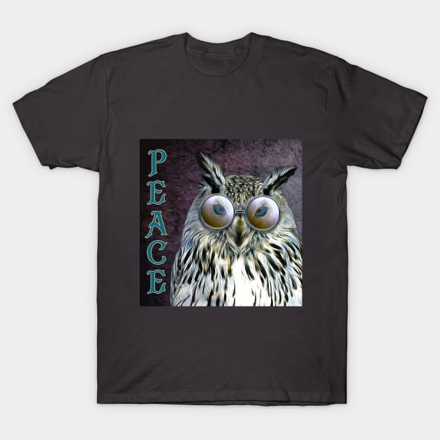 Hippie Owl Mug,coffee mug,t-shirt,sticker,tote,bag,apparel,magnet,pin,hoodie,pillow T-Shirt by All Thumbs